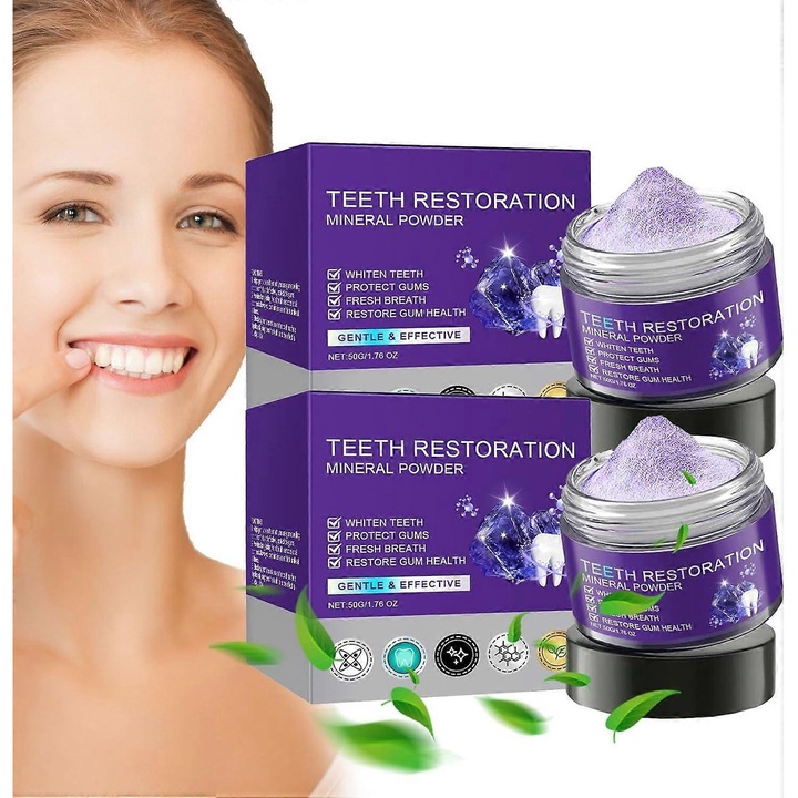 Ásványi fogrestauráló por, 2 db-os készlet, fogfehérítés, fog- és ínyápolás