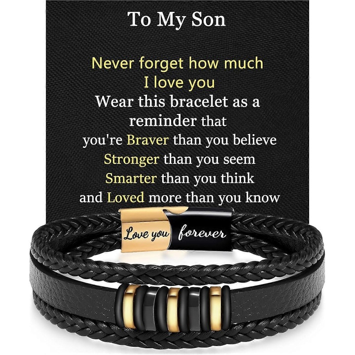 Bratara din piele pentru barbati, negru