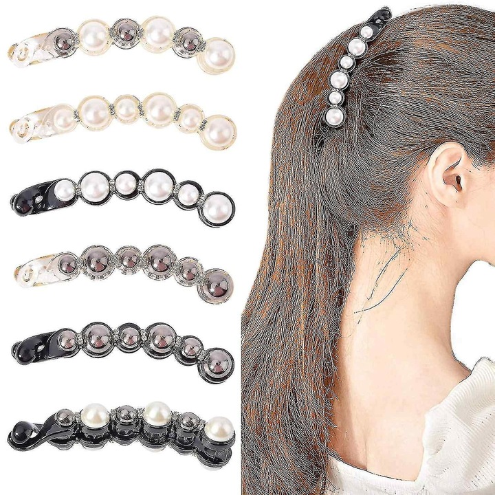 6 darabos banán hajcsat szett gyöngyökkel, többszínű, 10,4x2,5 cm