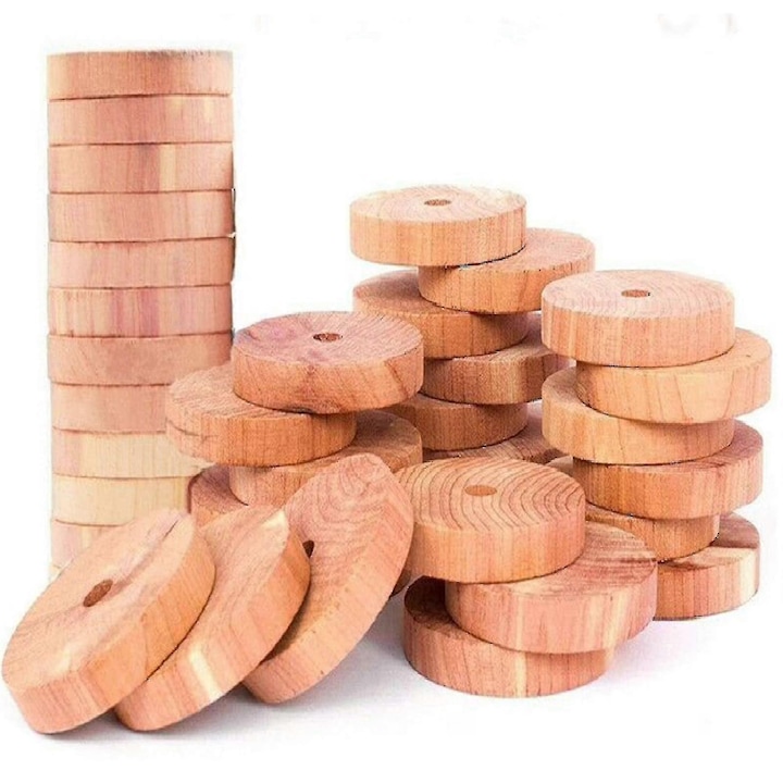 Set 50 inele din cedru rosu natural, repelent pentru molii si insecte, dimensiune 1.9"x1.9"x0.35"