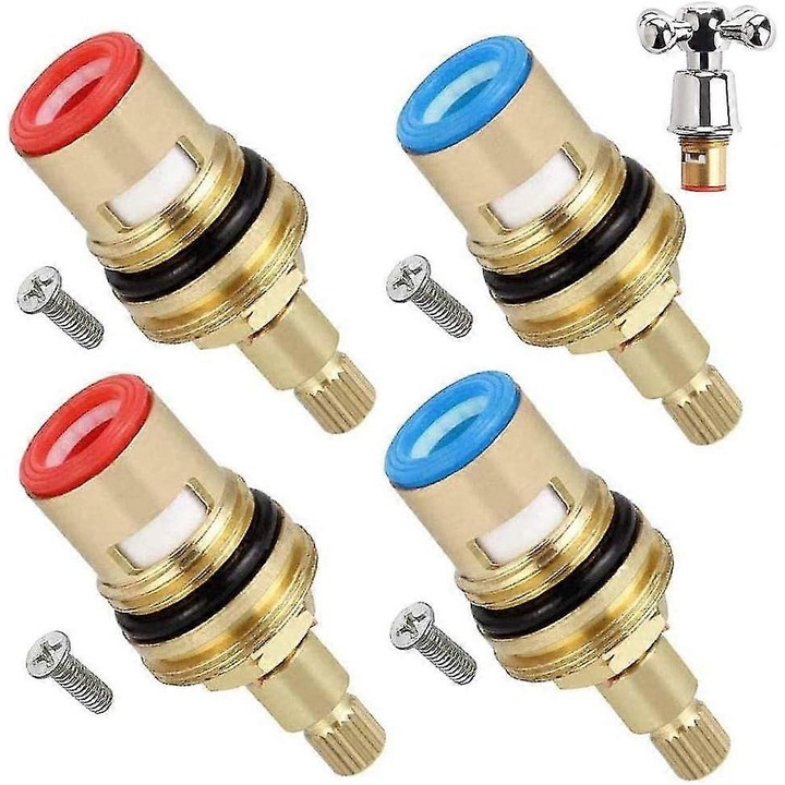 Комплект от 4 керамични патрона за батерии, 2 червени и 2 сини, от месинг и керамика, универсален размер