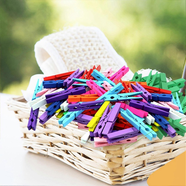 Set 50 carlige de rufe din lemn, multicolor, 7.2x1x1.3cm