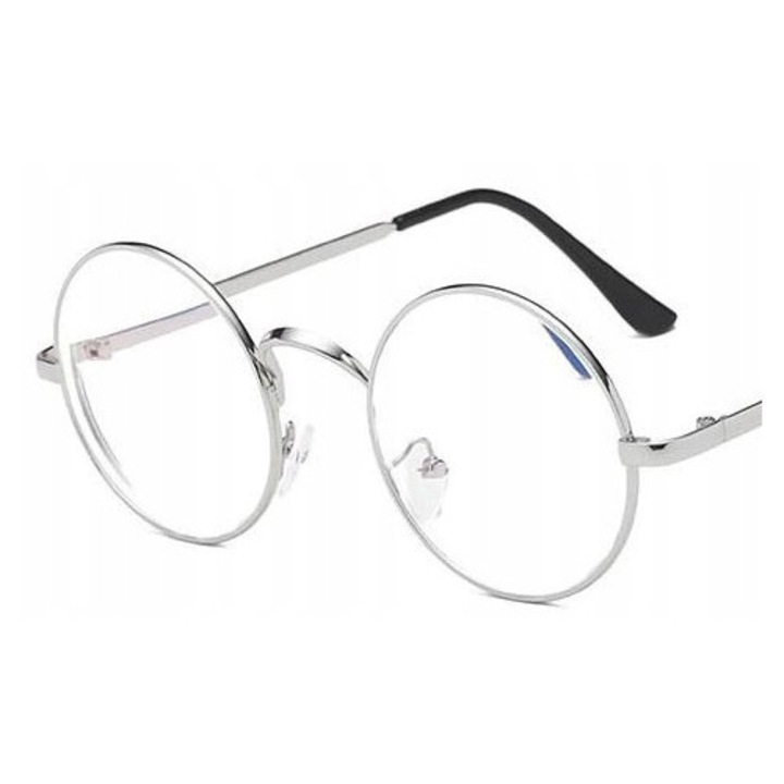 Ochelari corectivi rotund, metal, -3.00 dioptrii, argint, pentru femei
