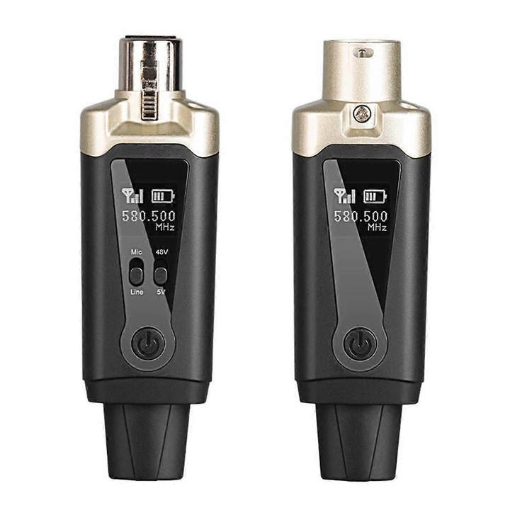 Sistem microfon wireless, convertor XLR la USB, automat de transmisie UHF, negru