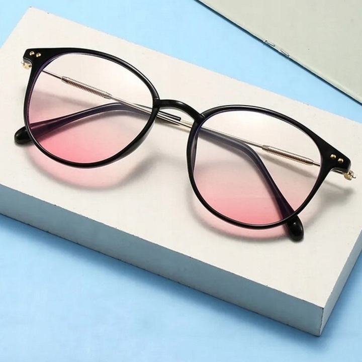 Ochelari de vedere, rame aurii negre, lentile roz, dioptrie -4.00, plastic, pentru distanță, femei