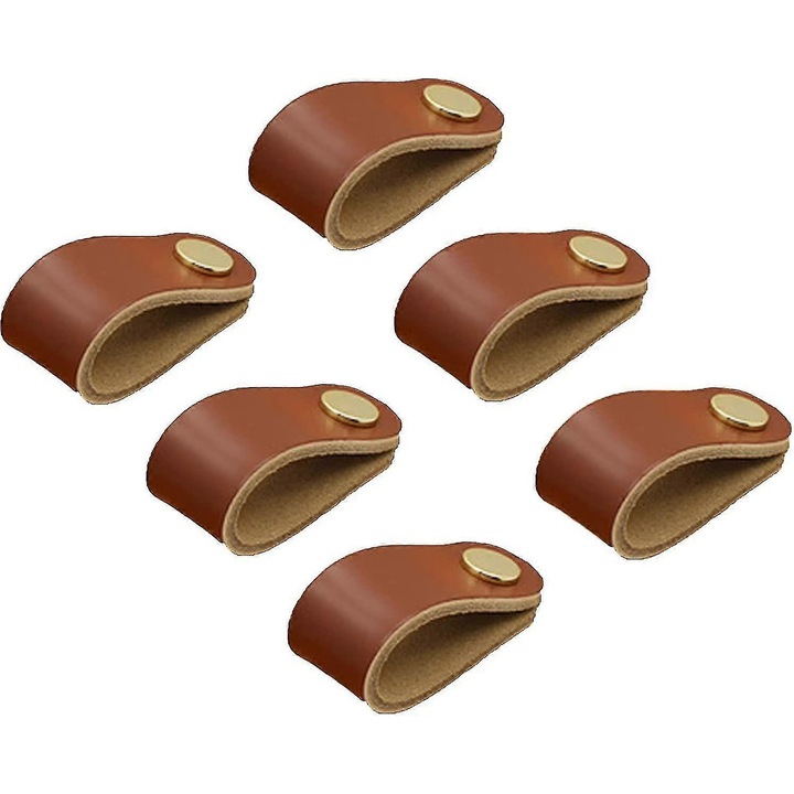 Set 6 Manere din Piele pentru Mobilier, Manere pentru Dulapuri, Culoare: Piele, Dimensiuni: Diverse
