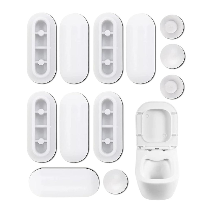 Set 12 buc Bufferi pentru Capac de Toaleta, Alb, 47x19mm, 14x12mm