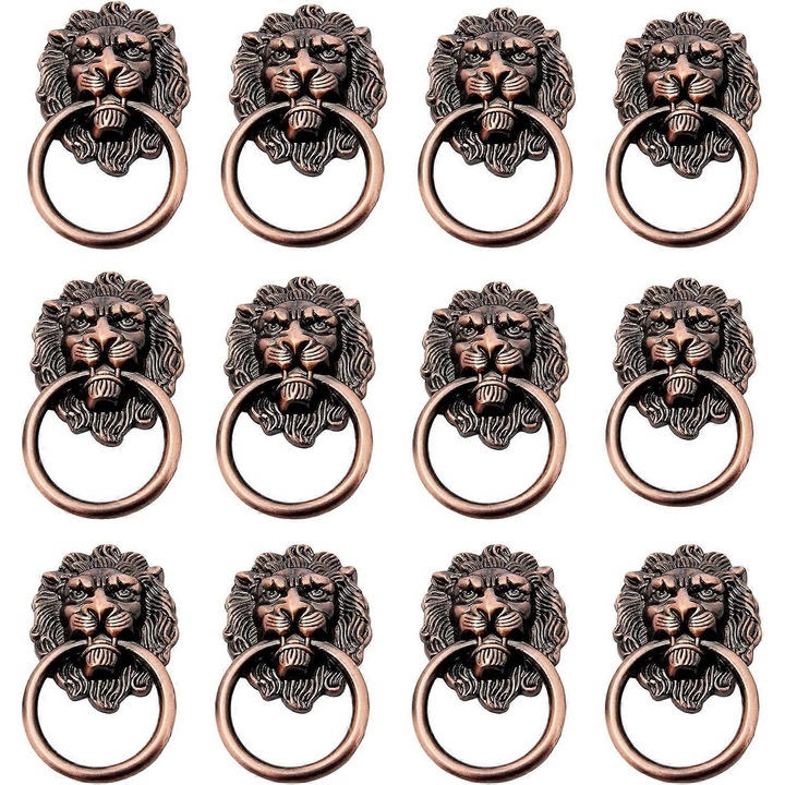 Set 12 manere usa, bronz rosu, design cap de leu, 46x67mm