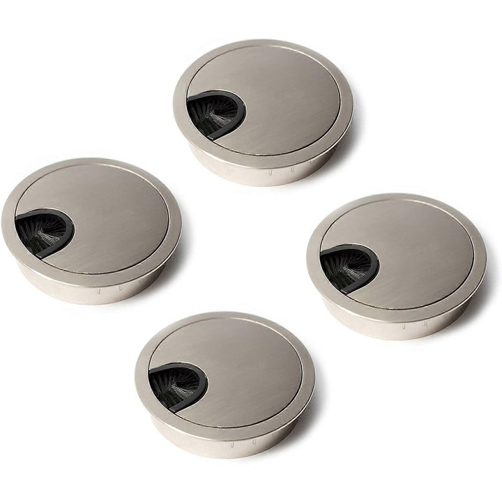 Capac cablu rotund 60mm, set de 4, metal argintiu, dimensiuni 68x14mm