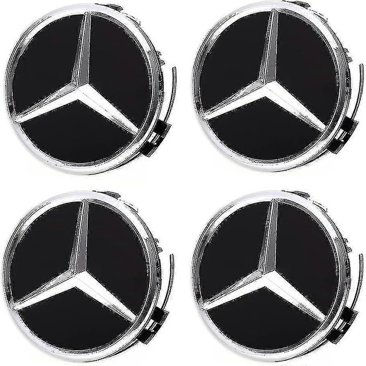 Set 4 capace centrale roti pentru Mercedes Benz, 75mm, ABS, impermeabile, rezistente la zgarieturi, negru