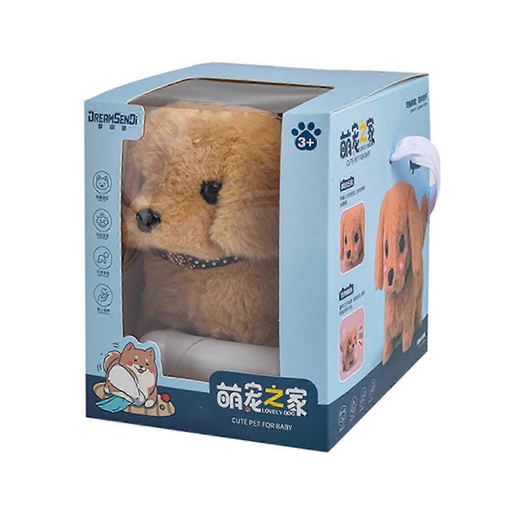 Caine robot, jucarie de plus, 13x16.5x16.5cm, interactiv, pentru copii 0-3 ani