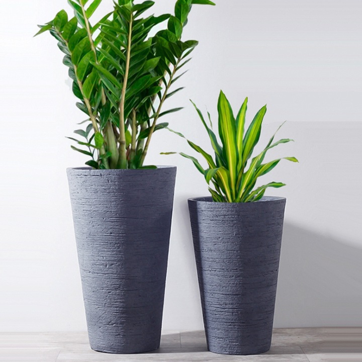 Set 2 ghivece din Fibra de Sticla 2HOME, Gri inchis