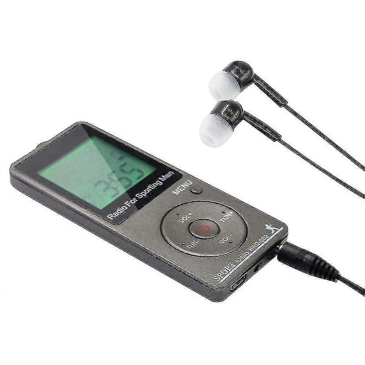 Преносимо радио AM/FM с крачкомер, функция за зареждане през USB, сребристосив цвят