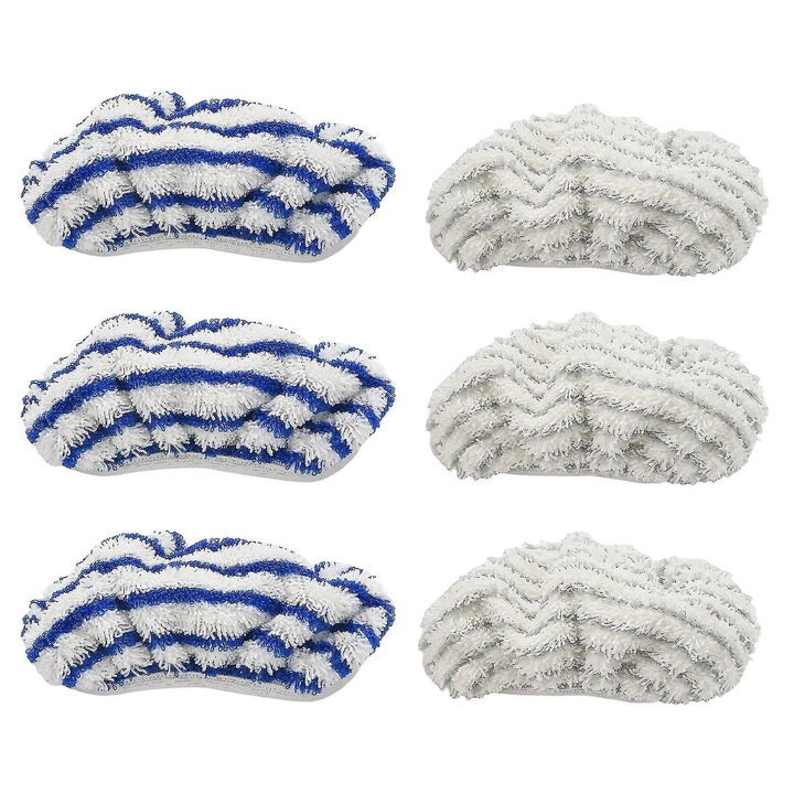 Set 6 bucati pad-uri din microfibra pentru Rowenta Clean&Steam ZR005801, albastru, gri, alb