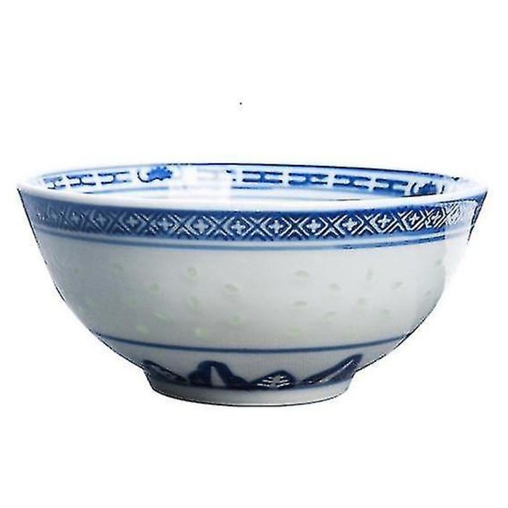 Rizs/rámen/leves tál, porcelán, 8 hüvelykes, kínai stílusú, fehér/kék