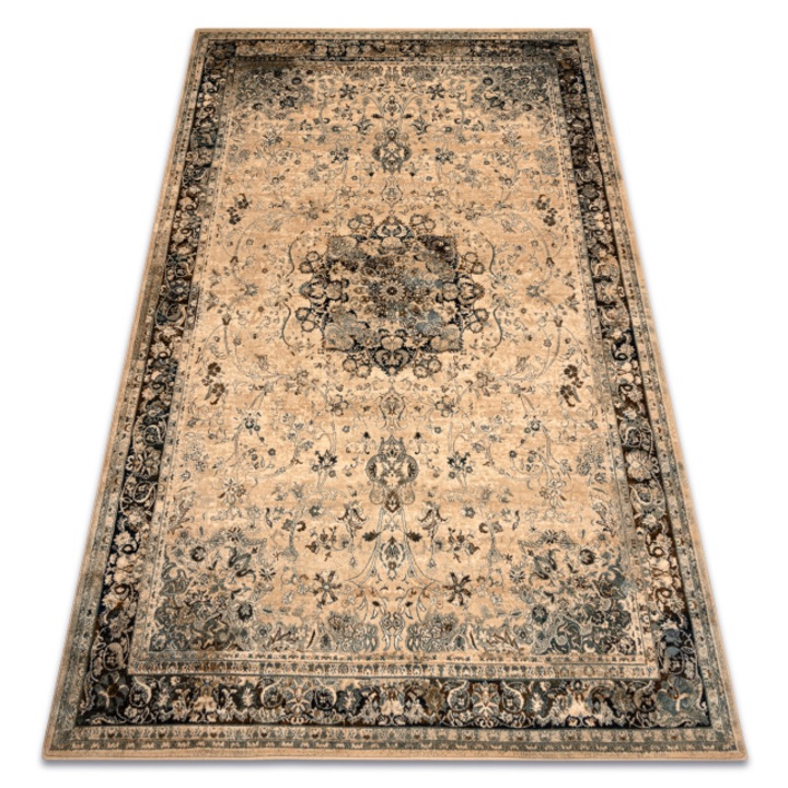 Covor DYWANY ŁUSZCZÓW de lana Polonia KORDOBA25 Rozeta, cadru sepia, 135x200 cm