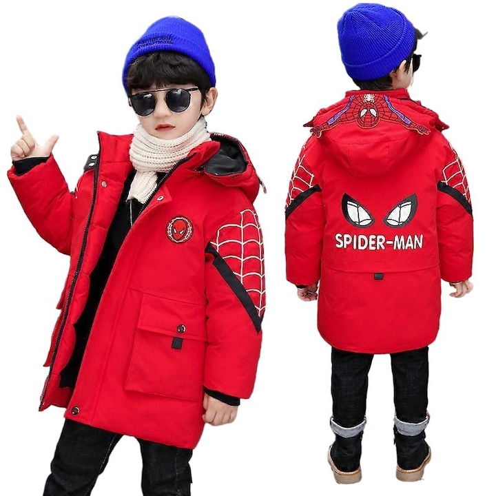 Jacheta de iarna baieti Spider-Man, poliester/bumbac, rosu