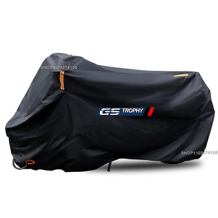 Husa motocicleta impermeabila, 180cm, neagra, cu 4 benzi reflectorizante, pentru BMW R 1250 GS TROPHY, set de stocare inclus