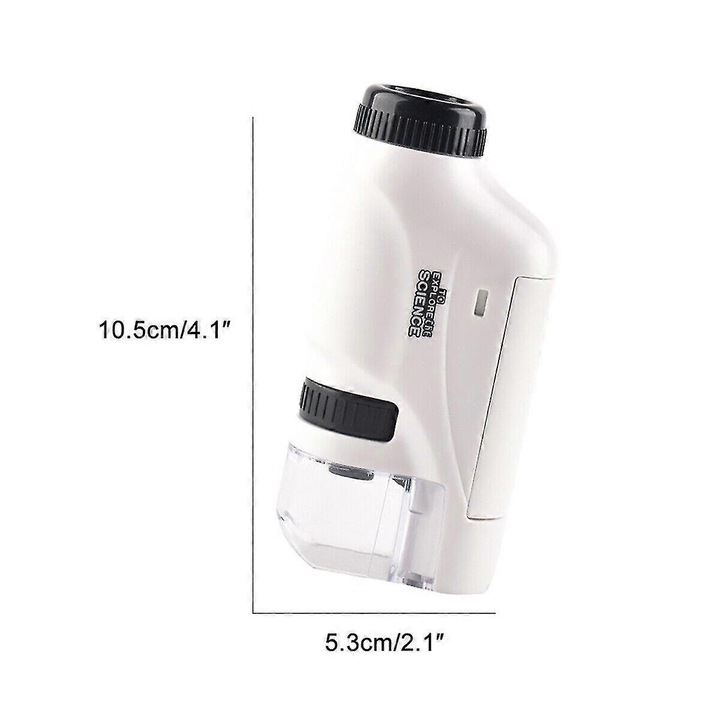 Microscop portabil pentru copii, 60x-120x, cu iluminare LED, alb, roz, 105x53mm