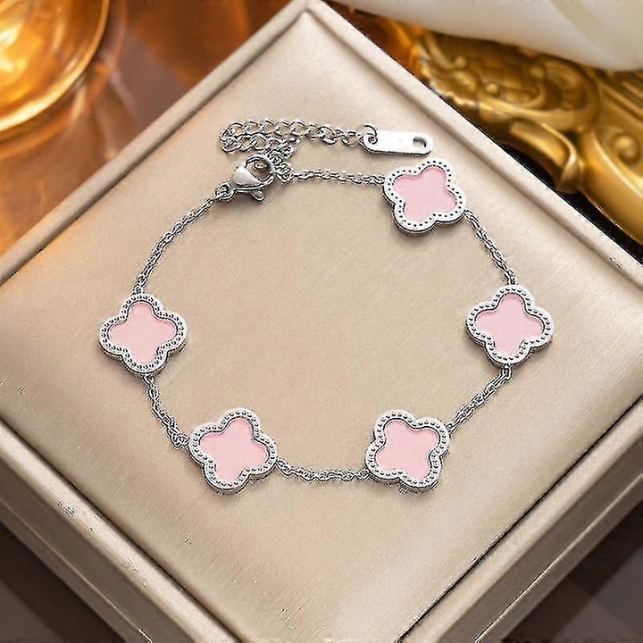 Colier cu trifoi cu patru foi, material hipoalergenic, roz