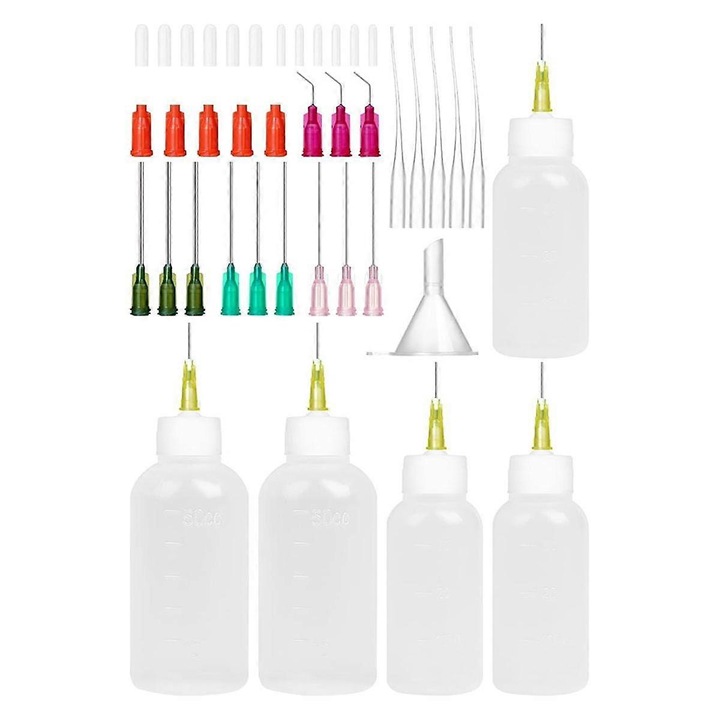 Kit sticla de aplicare cu varf, set 5 bucati, diverse dimensiuni, plastic