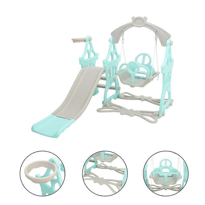 Set de joaca pentru copii cu tobogan si leagan, verde, 115cm inaltime, capacitate 40kg