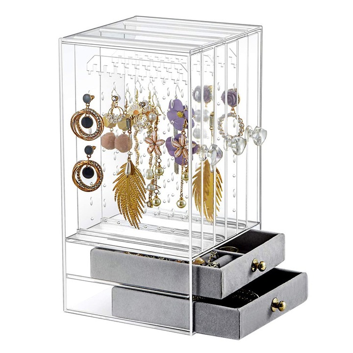 Cutie bijuterii, AB Luxury Concept, transparent, 25x13x13cm, organizator pentru coliere, cercei si bratari
