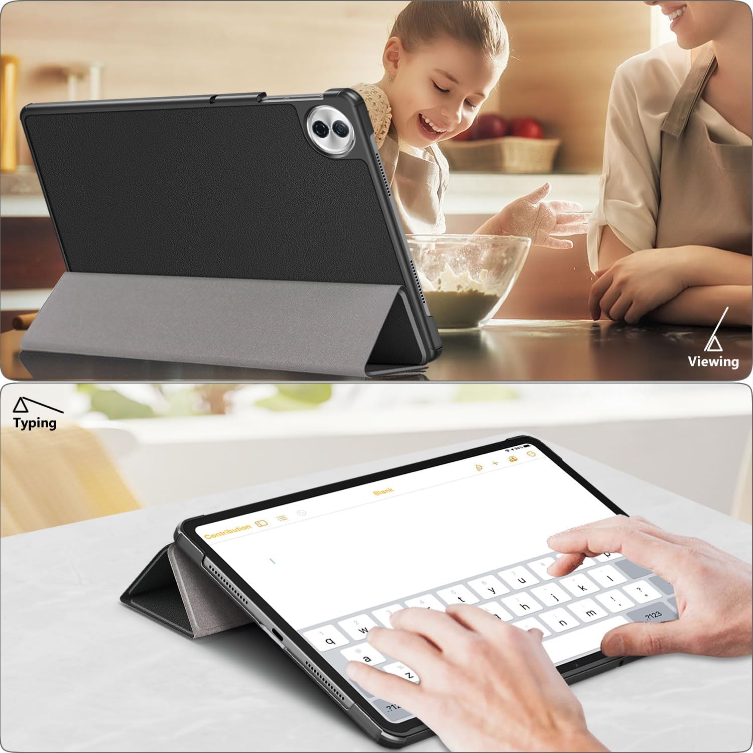 Husa pentru Honor Pad 10 12.1 inch tip stand functie sleep/wake-up si inchidere magnetica, protectie 360 - negru