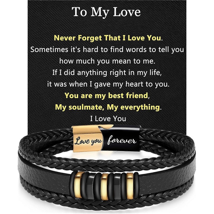 Bratara din piele pentru barbati, negru