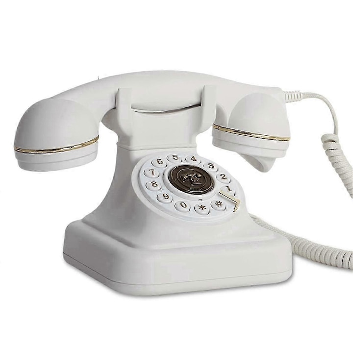 Telefon retro cu fir pentru mesaje audio, 8GB, alb