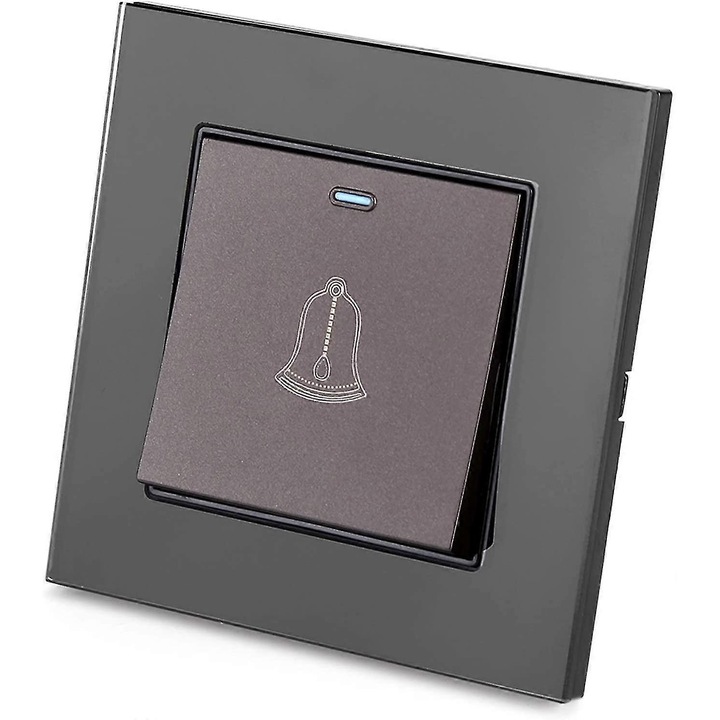 Csengőkapcsoló, Üveg, 220~250V, 86x86mm, Fekete