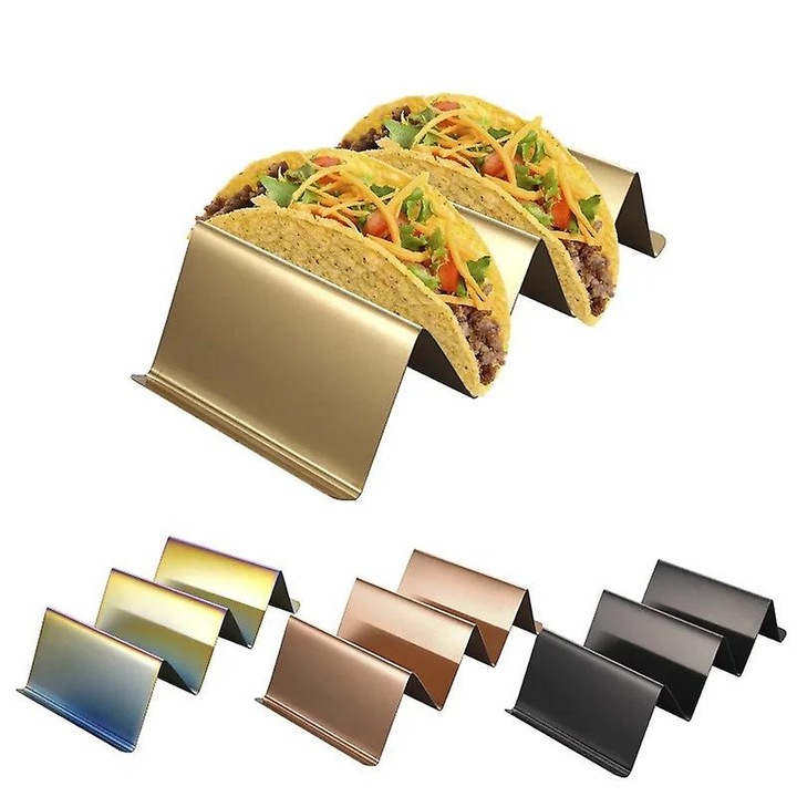 Suport pentru tacos din inox set de 3, rezistent la cuptor, usor de curatat, 21.5x10x6.5cm, multicolor