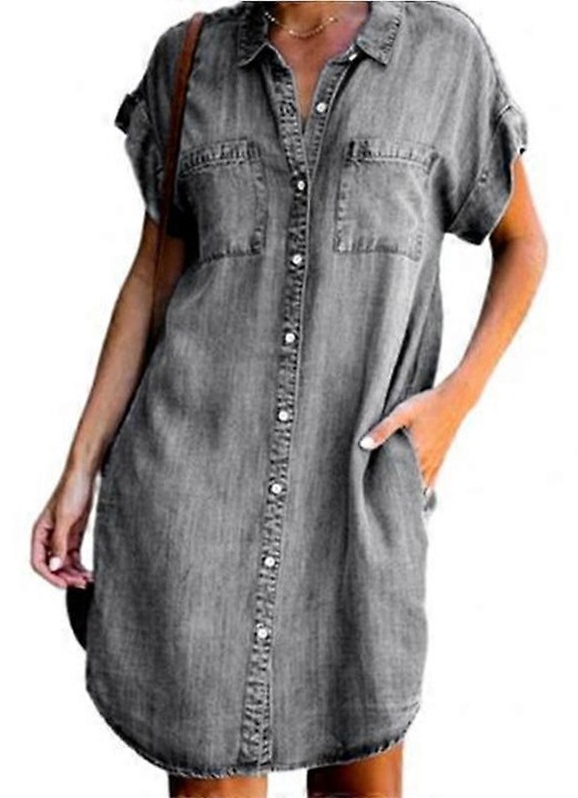 Rochie casual, gri, poliester, decolteu in V, lungime mini, pentru femei