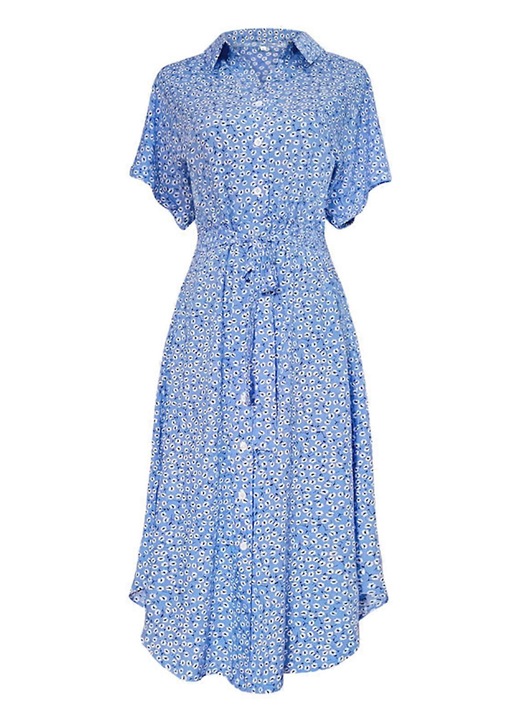 Rochie, albastra, din fibra de acetat si viscoza, cu croiala eleganta, pentru diverse ocazii, M INTL