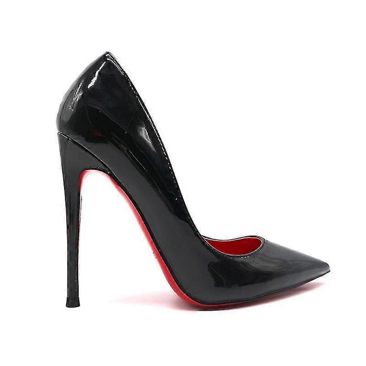 Pantofi dama, toc inalt, negru, din microfibra