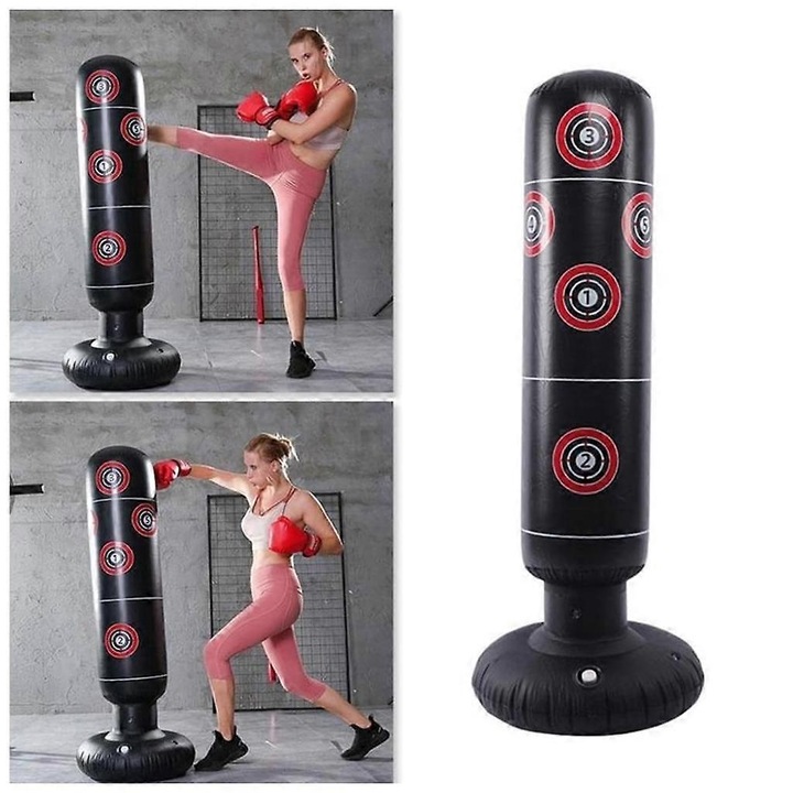 Felfújható boxzsák 160x25cm, fekete, 0.8kg, készlet használati útmutatóval