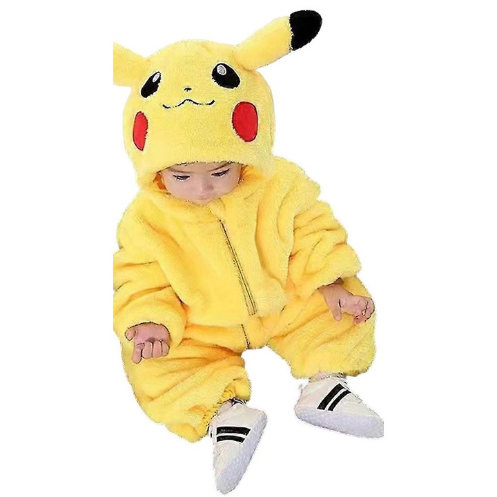 Pijama copii - Pikachu, Flanel, Galben, 80 CM