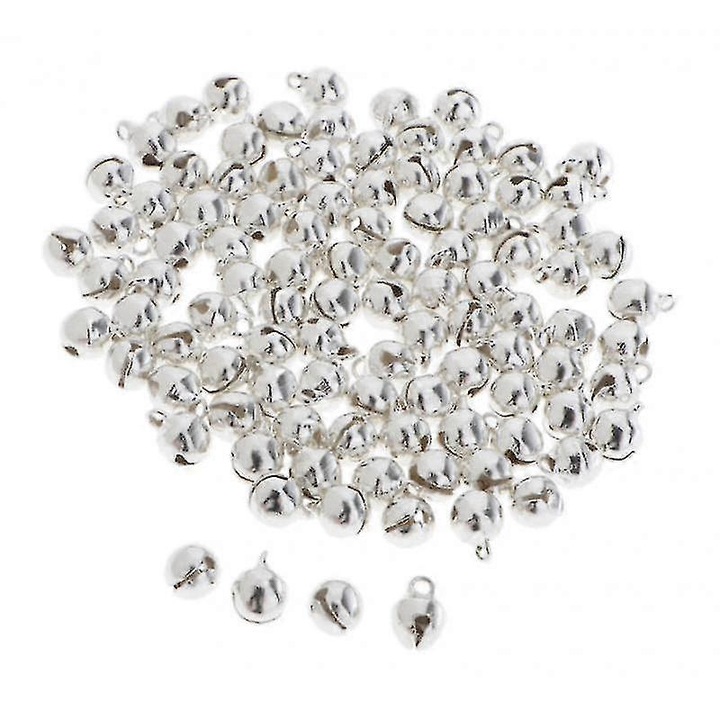 Set 100 clopotei mici metalici pentru decoratiuni, 6mm, argintii