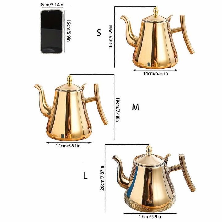 Ceainic din otel inoxidabil cu filtru integrat, aurie/silver, 1.5L