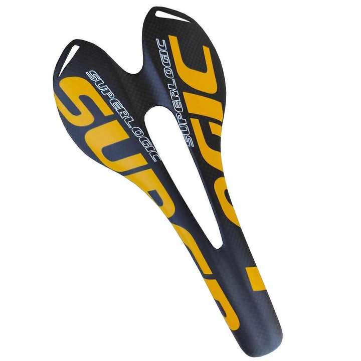 Kerékpár ülés, karbon, 275x143mm, férfiaknak, sárga