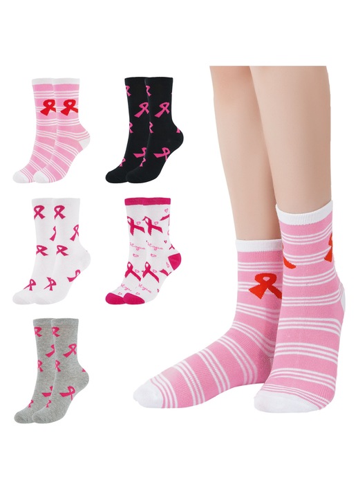 Комплект 5 чифта дамски чорапи, GOGOU®, с модел розова панделка, дълги до глезена, Памук, размер 35-40, Многоцветни