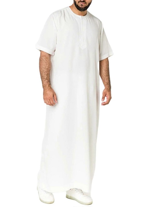 Caftan barbatesc, maneca scurta, alb, bumbac, pentru patru sezoane, L INTL