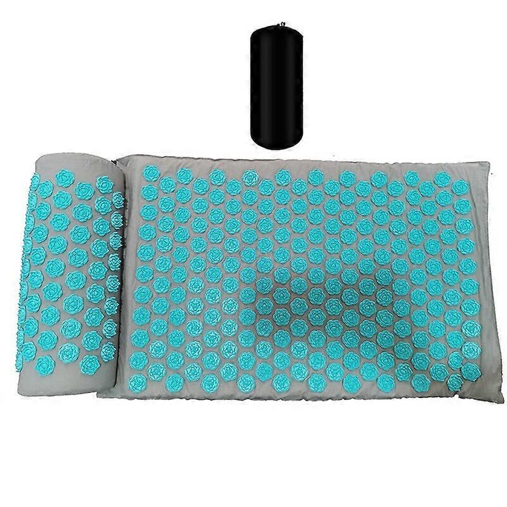 Saltea de masaj cu pernă, albastru/gri, 64x41x2cm/34x15x10cm