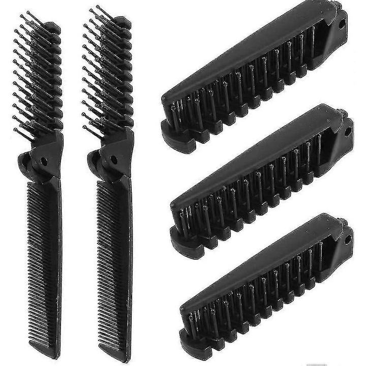 Perie de par pliabila, set de 5 bucati, design ergonomic, ABS, nylon, compacta