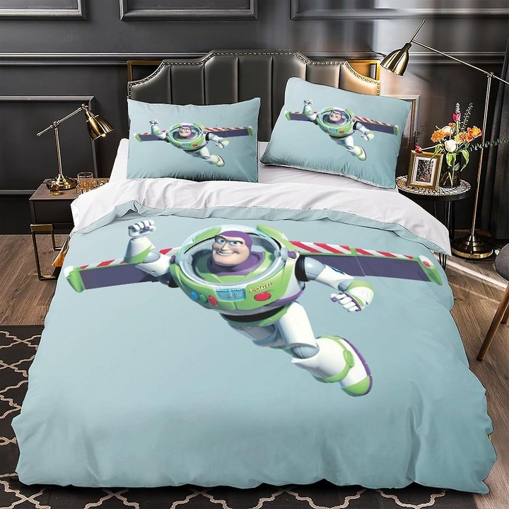Set lenjerie de pat Buzz Lightyear, 3 piese, 135x200cm, 200x200cm, 220x240cm, multicolor