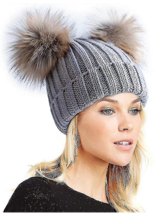 Női téli sapka, dupla pomponnal, polár béléssel, kötött, sokszínű