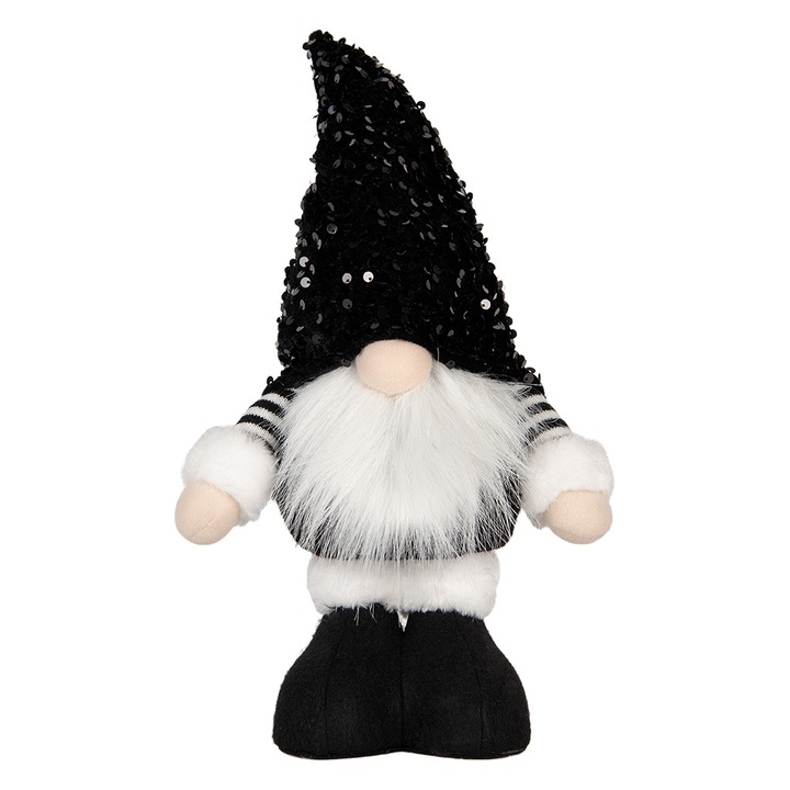 Figurina Elf textil alb negru cu led 10x15x38 cm