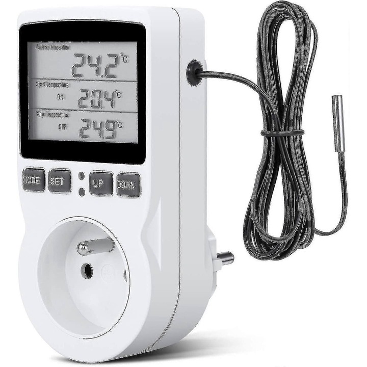 Termostat digital, 230V, control temperatura -40~120C, LCD, 16A, setare temporizator