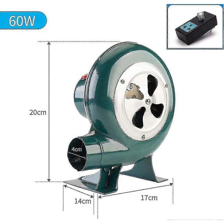 Elektromos grillventilátor, 60W, rézmotorral, fém szerkezet, zöld