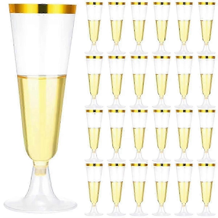 Set 25 pahare de sampanie din plastic transparent, 150ml, design elegant, pentru cocktailuri si vin